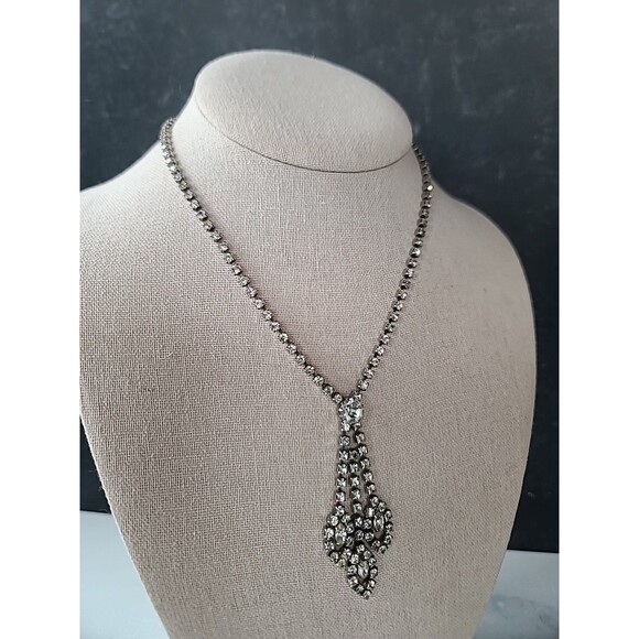 Prong Set Clear Rhinestone Adjustable Choker Necklace, Vintage Costume Jewelry - Picture 4 of 10